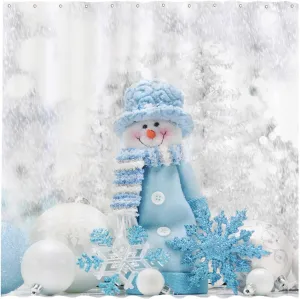 Allenjoy 72x72 inch Winter Theme Merry Christmas Shower Curtain Colorful Star Blue Hat Cute Snowman Bathroom Curtain Durable Waterproof Fabric Bathtub Sets Home Decor