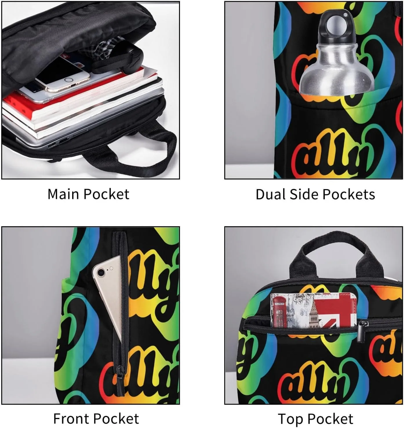 Ally LGBT Rainbow Gay Pride Travel Laptop Backpack Casual Backpacks Double Shoulder Daypack Notebook Rucksack Work Bags Sports Bag for Gym Hiking Camping Beach