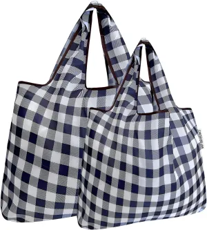 allydrew P73983 Large & Small Foldable Tote Nylon Reusable Grocery Bags, Set of 2