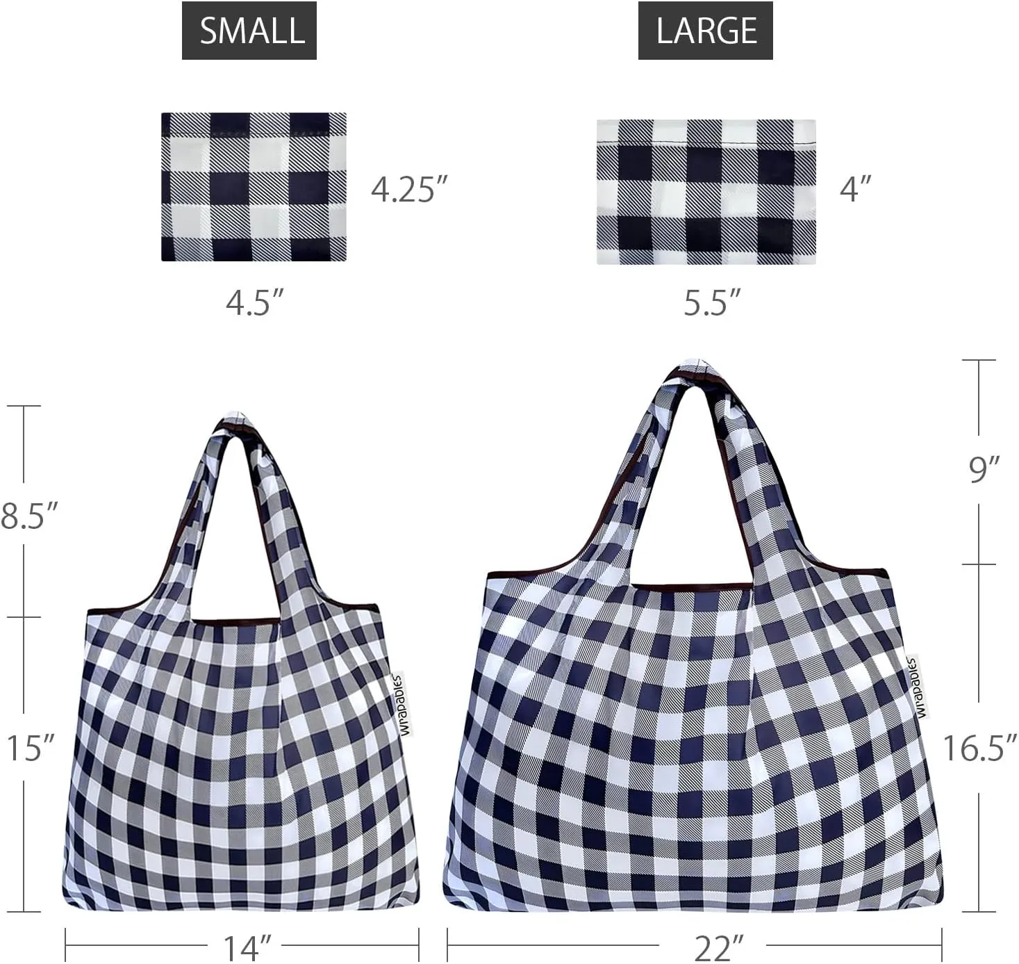 allydrew P73983 Large & Small Foldable Tote Nylon Reusable Grocery Bags, Set of 2