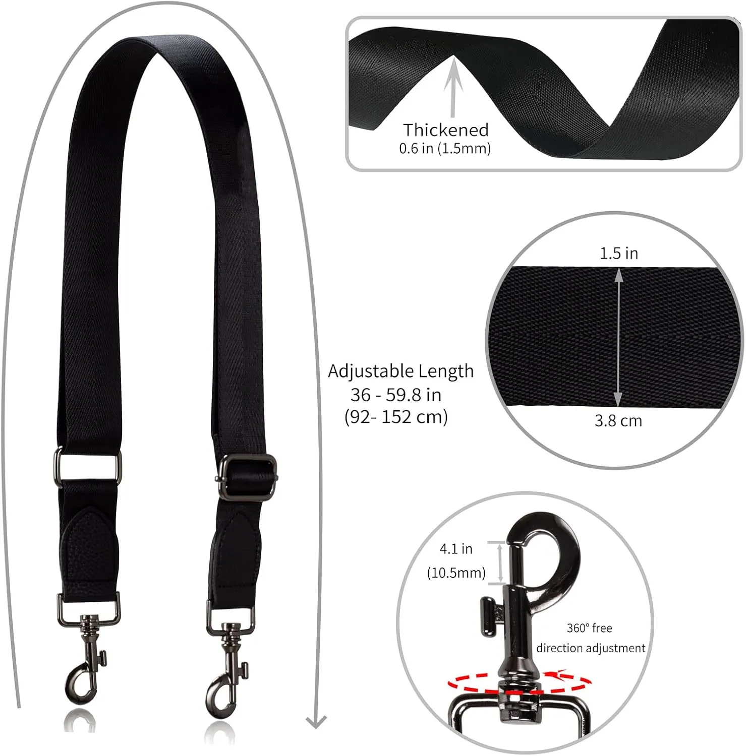 Allzedream Wide Purse Strap Replacement Crossbody Shoulder Bag Adjustable Leather Ends