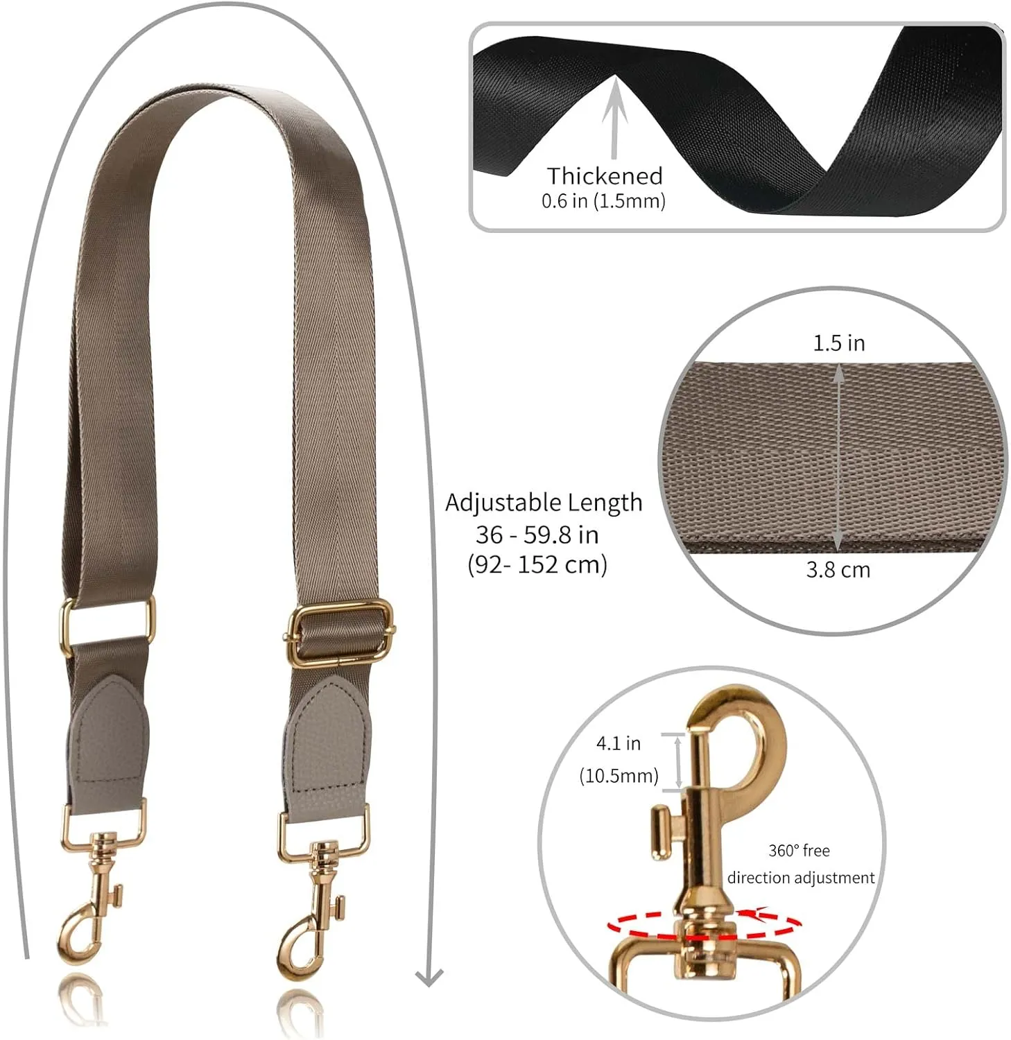 Allzedream Wide Purse Strap Replacement Crossbody Shoulder Bag Adjustable Leather Ends