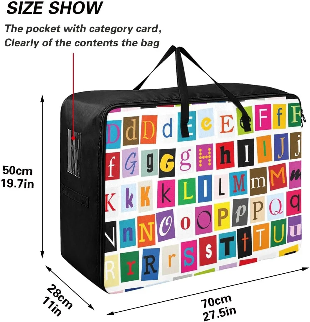 Alphabet Storage Bags, 27.5x19.7x11 In, Garment Storage Organizer Travel Cargo Duffel Bags Zippered Storage Bag for Moving
