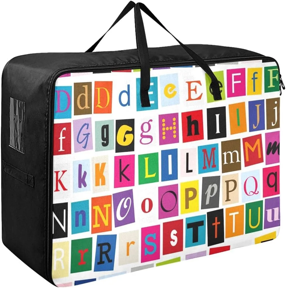 Alphabet Storage Bags, 27.5x19.7x11 In, Garment Storage Organizer Travel Cargo Duffel Bags Zippered Storage Bag for Moving