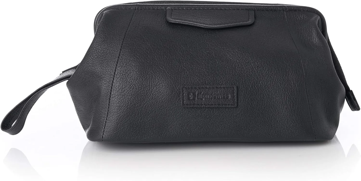 Alpine Swiss Lauter Toiletry Bag Genuine Leather Shaving Kit Dopp Kit Travel Case