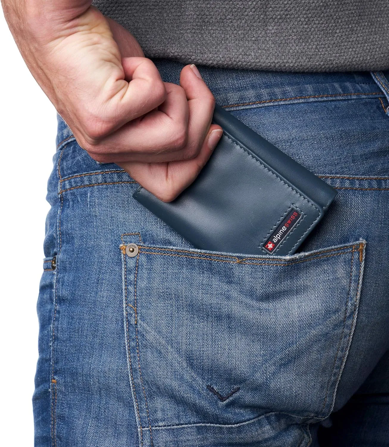 Alpine Swiss Men's Leon RFID Trifold Pocket Wallet – Genuine Leather Wallet for Men, Slim Design with ID Window & Multiple Card Slots, Classic RFID Safe Pocket Wallet in gift box