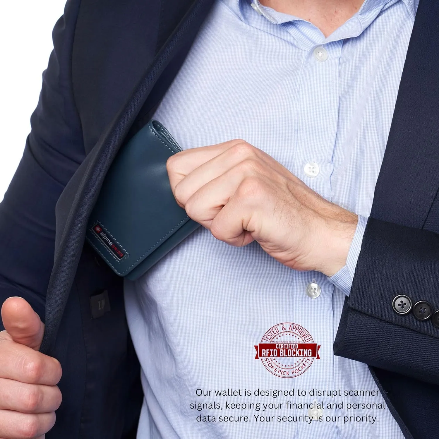 Alpine Swiss Men's Leon RFID Trifold Pocket Wallet – Genuine Leather Wallet for Men, Slim Design with ID Window & Multiple Card Slots, Classic RFID Safe Pocket Wallet in gift box