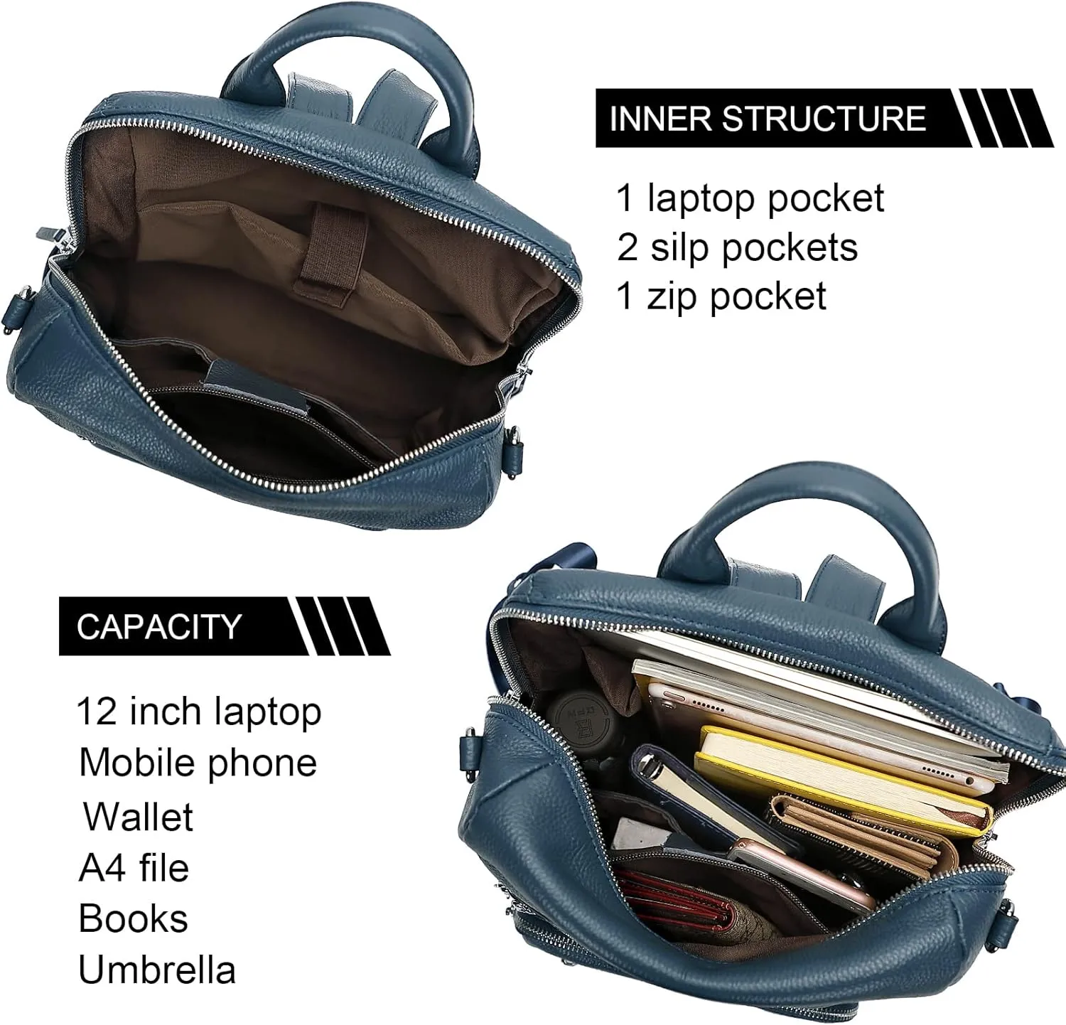 ALTOSY Genuine Leather Backpack Purse for Women Large Shoulder Bag With Laptop Compartment Multiple Pockets(S106 Indigo Blue)