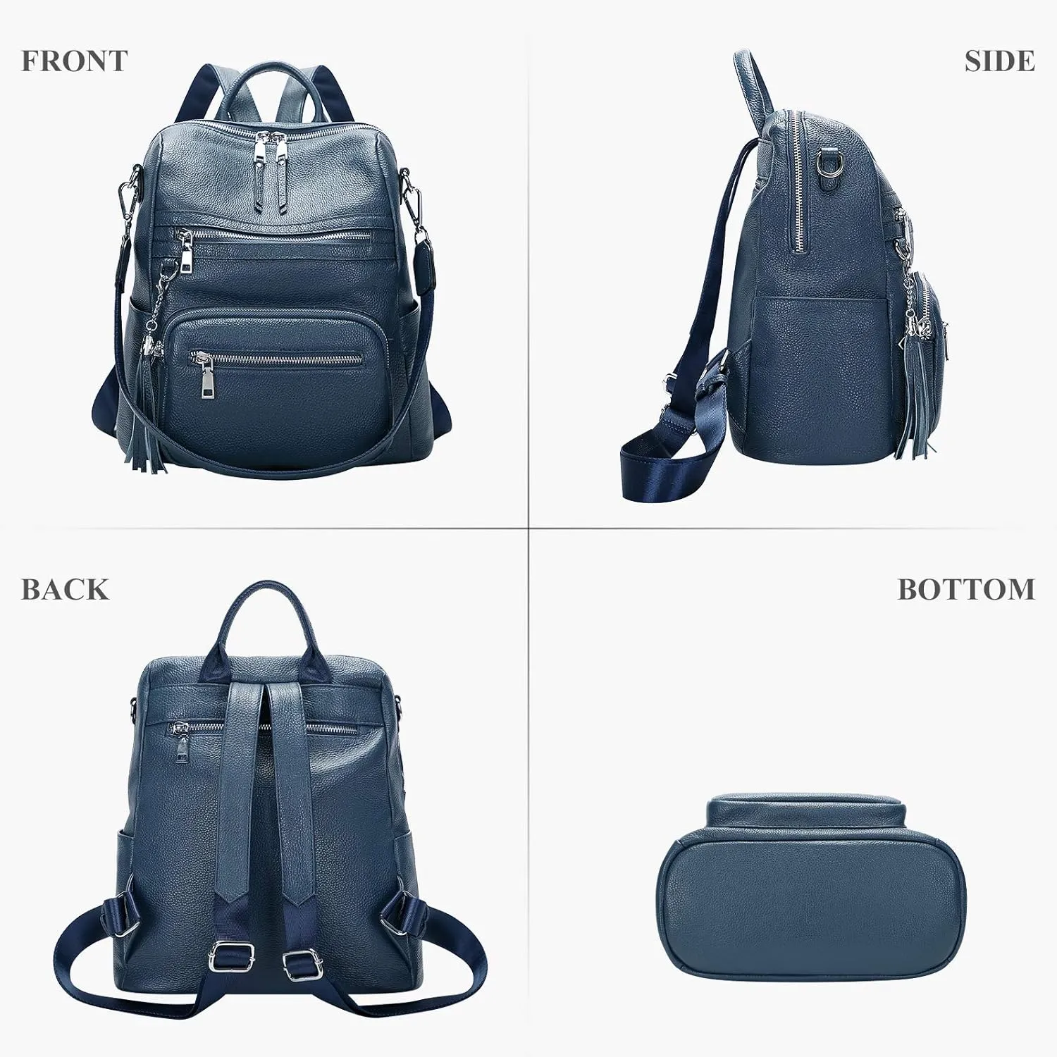 ALTOSY Genuine Leather Backpack Purse for Women Large Shoulder Bag With Laptop Compartment Multiple Pockets(S106 Indigo Blue)
