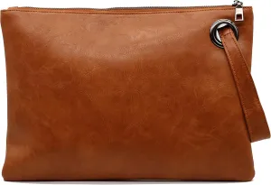 Amaze Womens Oversized Clutch Bag Large PU Leather Pouch Evening Handbags Envelope Purse with Wristlet Shoulder Lady