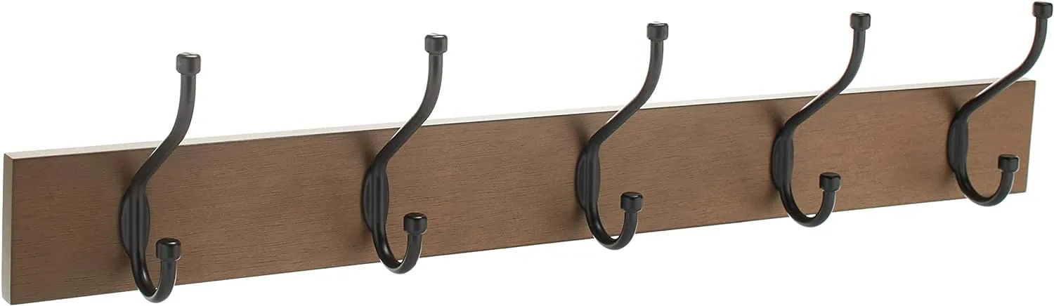 Amazon Basics Rectangular Wall-Mounted Farmhouse Coat Rack, 5 Hook, Barnwood