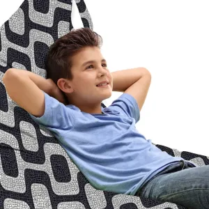 Ambesonne Abstract Lounger Chair Bag, Modern White and Black Wave Pavement Pattern Fractal Looking Mosaic, High Capacity Storage with Handle Container, Lounger Size, Black Pale Grey White