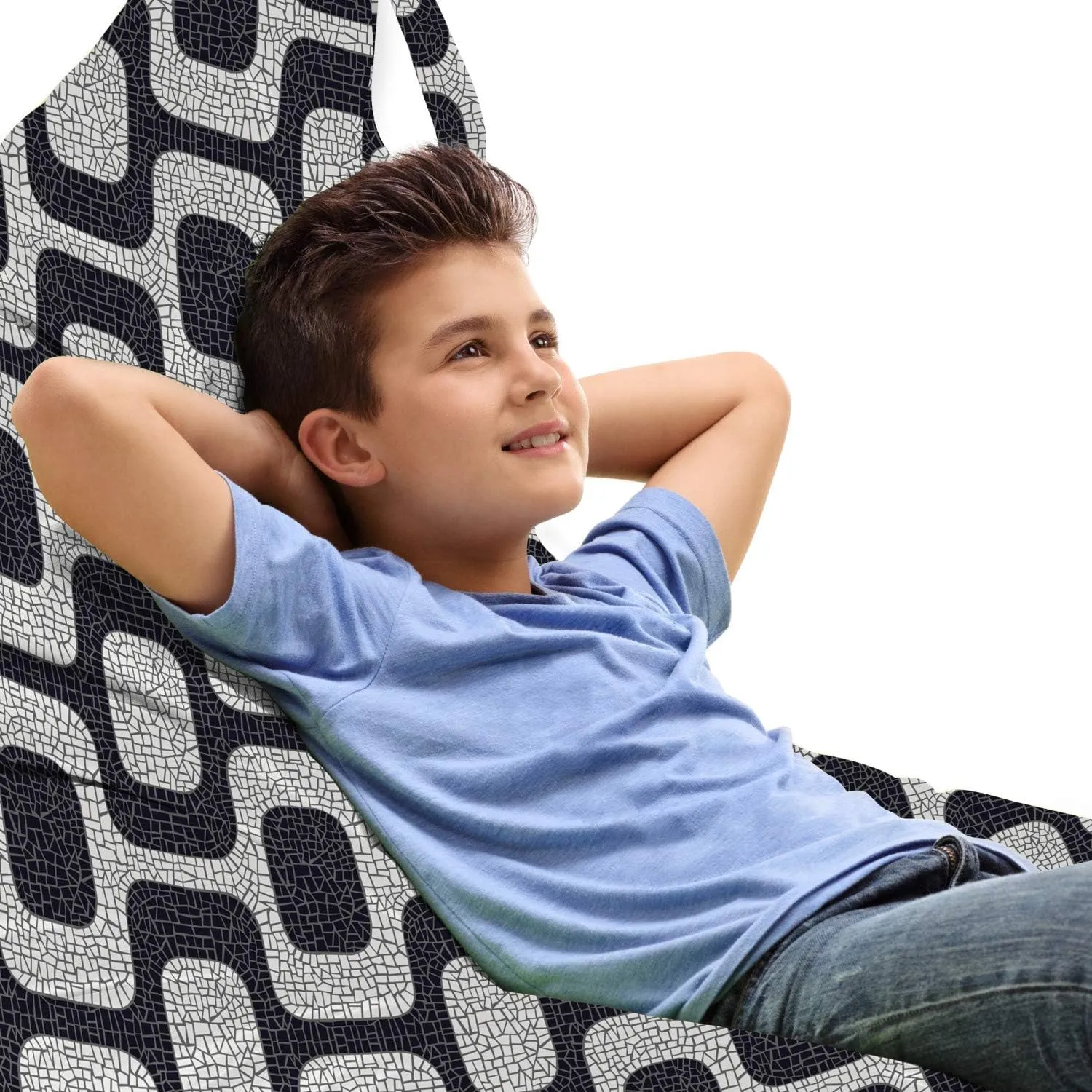 Ambesonne Abstract Lounger Chair Bag, Modern White and Black Wave Pavement Pattern Fractal Looking Mosaic, High Capacity Storage with Handle Container, Lounger Size, Black Pale Grey White