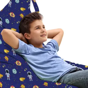Ambesonne Alien Lounger Chair Bag, Various Outer World Objects Cosmic Pattern with Astronaut and Constellations, High Capacity Storage with Handle Container, Lounger Size, Indigo Multicolor
