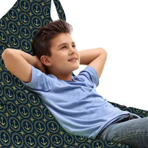 Ambesonne Anchor Lounger Chair Bag, Abstract Cruise Ship Pattern with Windrose Nautical and Anchor Travel Trip, High Capacity Storage with Handle Container, Lounger Size, Indigo Yellow