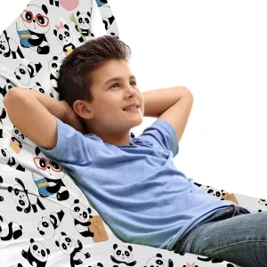 Ambesonne Animals Lounger Chair Bag, Cartoon Pandas Image Along Hearts Gift Box and Books in Style Print, High Capacity Storage with Handle Container, Lounger Size, Multicolor