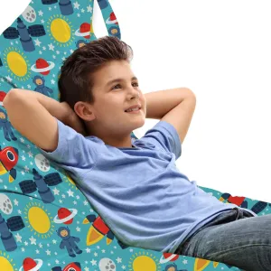 Ambesonne Astronaut Lounger Chair Bag, Vibrant Graphic with Cosmonaut Stars Rocket Sun Mercury Cartoon, High Capacity Storage with Handle Container, Lounger Size, Multicolor