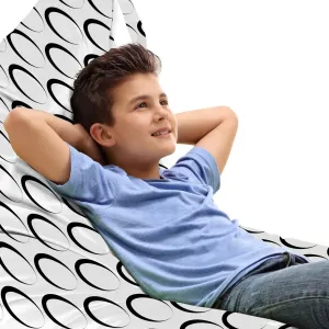 Ambesonne Black and White Lounger Chair Bag, Minimal Pattern with Slanted Oval Shapes Elongated Elliptic Outlines, High Capacity Storage with Handle Container, Lounger Size, Black and White