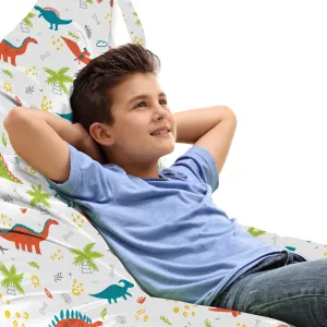 Ambesonne Cartoon Lounger Chair Bag, Prehistoric Nature Doodle with Dinosaurs Volcano Palm Trees Hand Drawn Wildlife, High Capacity Storage with Handle Container, Lounger Size, Multicolor