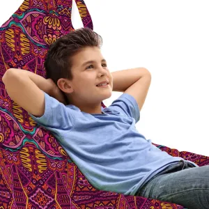 Ambesonne Colorful Lounger Chair Bag, Sixties Style Composition with Tribal Psychedelic Ornamentation Flowers, High Capacity Storage with Handle Container, Lounger Size, Multicolor