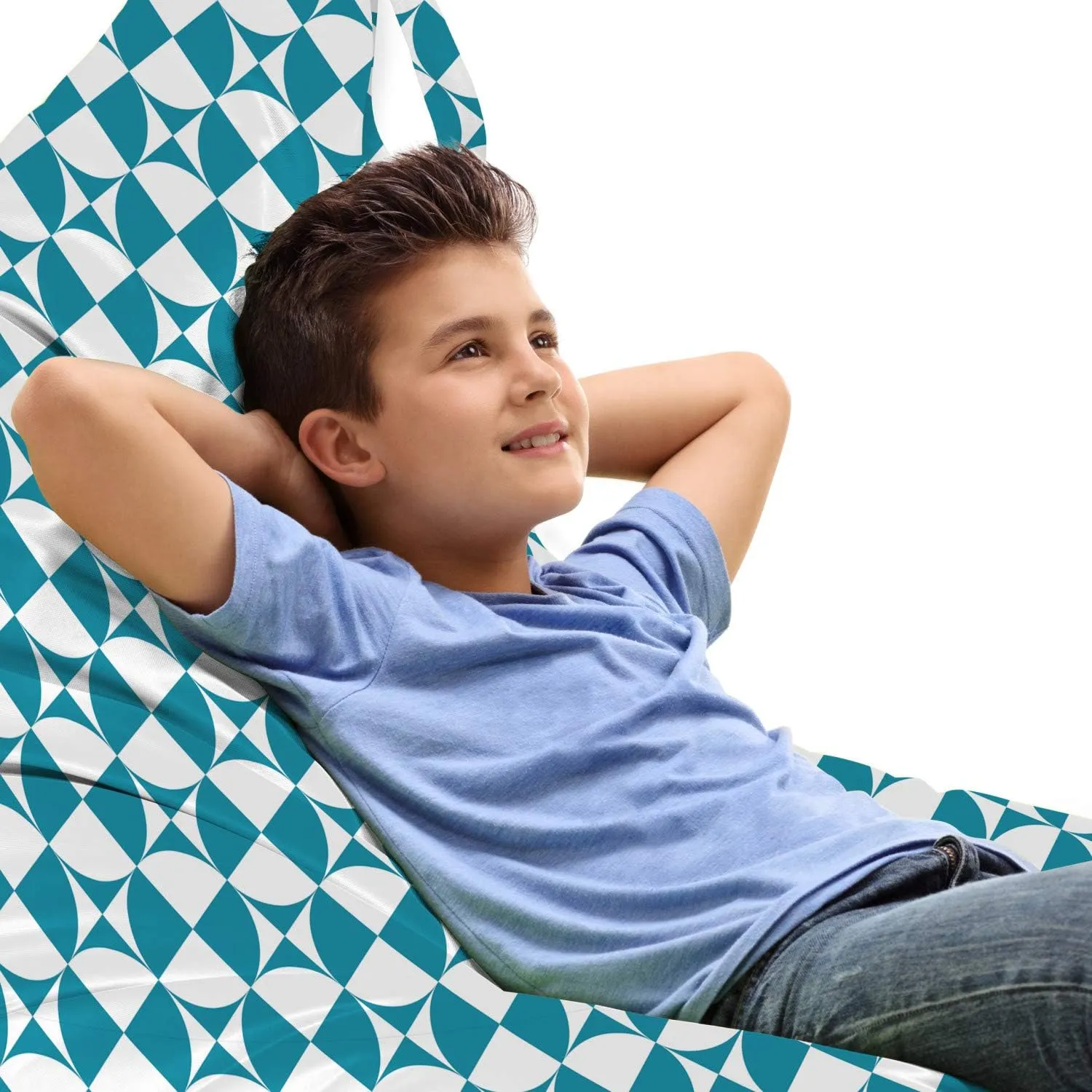 Ambesonne Crazy Art Lounger Chair Bag, Diagonal Circles in Squares Interpretation Graphical Abstract Design, High Capacity Storage with Handle Container, Lounger Size, Sea Blue and White