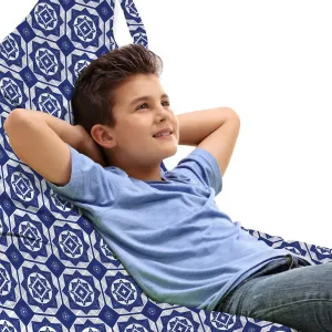 Ambesonne Dutch Lounger Chair Bag, Delft Style Geometric Pattern with Rhombuses and Hexagons Holland Design, High Capacity Storage with Handle Container, Lounger Size, Navy Blue and White