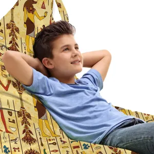 Ambesonne Egyptian Print Lounger Chair Bag, Characters and Hieroglyphs Retro Grunge Aged Paper Style Backdrop, High Capacity Storage with Handle Container, Lounger Size, Multicolor