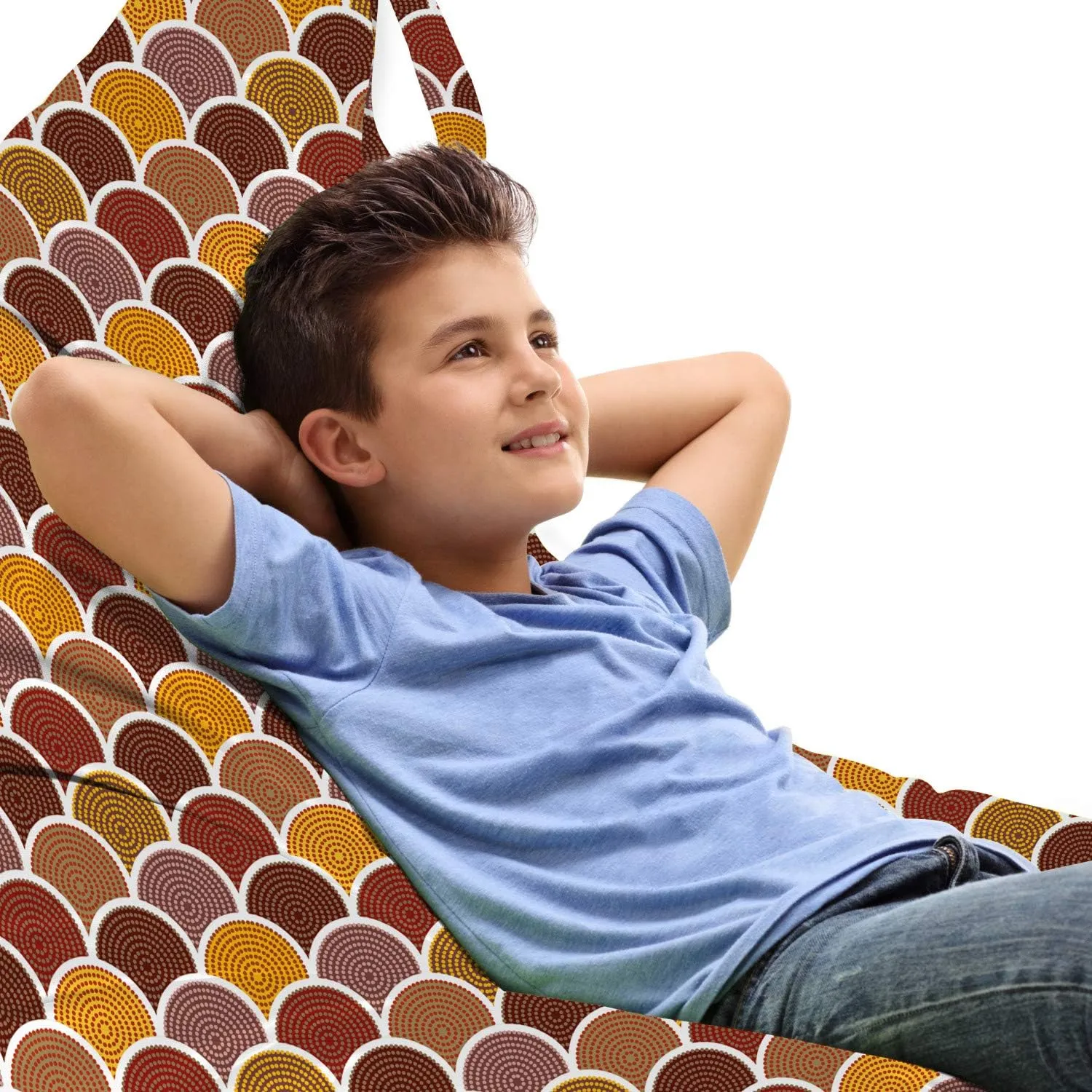 Ambesonne Ethnic Lounger Chair Bag, Aboriginal Patterns with Squama Design Overlapping Motifs, High Capacity Storage with Handle Container, Lounger Size, Burgundy Earth Yellow