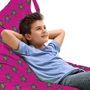 Ambesonne Ethnic Lounger Chair Bag, Windmill Inspired Flowers Made with Leaves Cicles and Polka Dots Art, High Capacity Storage with Handle Container, Lounger Size, Hot Pink Green and Blue