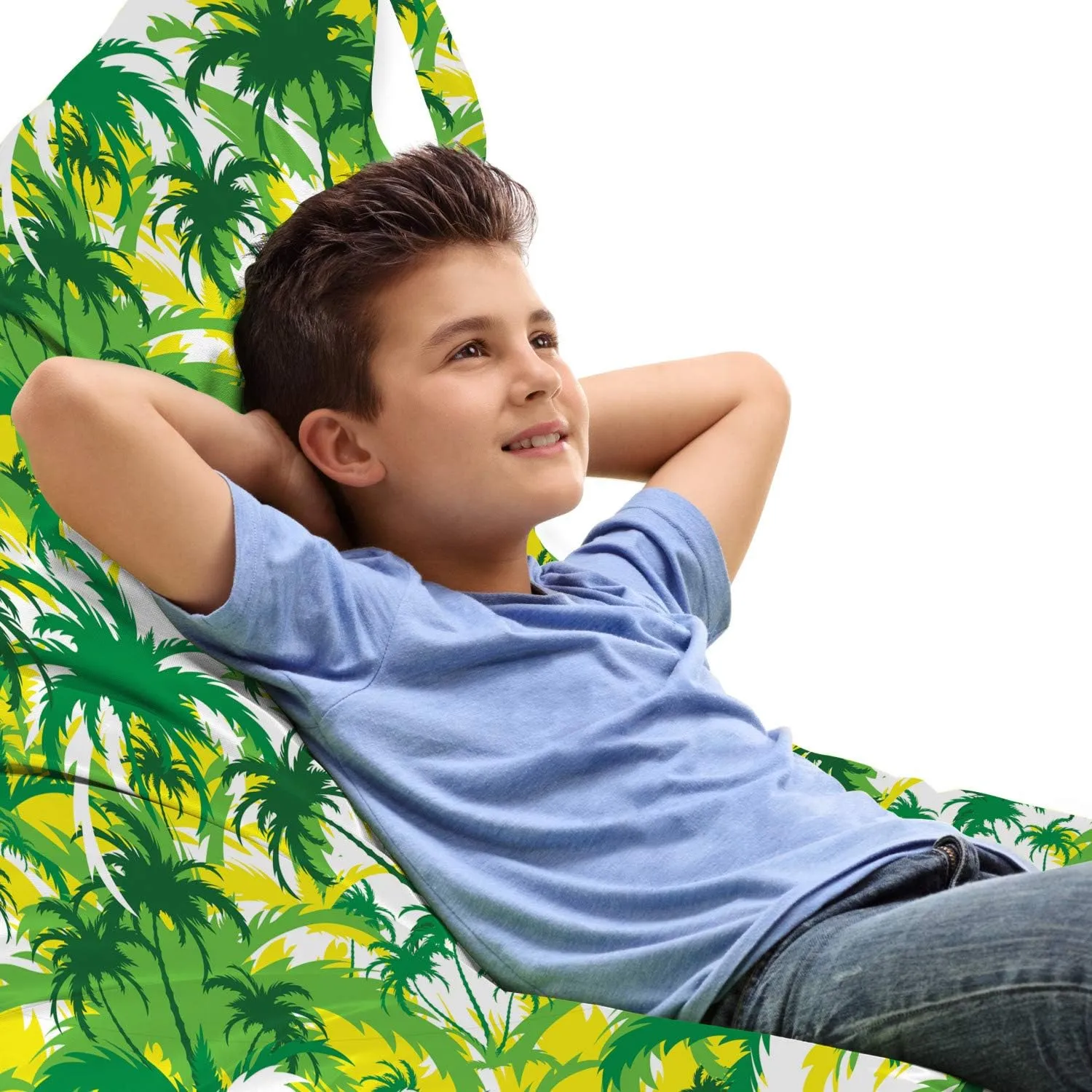 Ambesonne Exotic Lounger Chair Bag, Refreshing Hawaiian Palm Trees in Various Green Tones, High Capacity Storage with Handle Container, Lounger Size, Shamrock Green Yellow