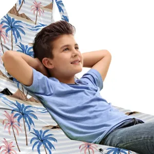 Ambesonne Exotic Lounger Chair Bag, Tropical Coast of Coconut Palm Tree Caribbean Beach Travel Theme Pattern, High Capacity Storage with Handle Container, Lounger Size, Camel Blue and Blush