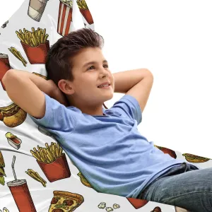 Ambesonne Fast Food Lounger Chair Bag, Digitally Generated Fattening Food Burger Popcorn Pizza Ketchup Fries, High Capacity Storage with Handle Container, Lounger Size, Multicolor