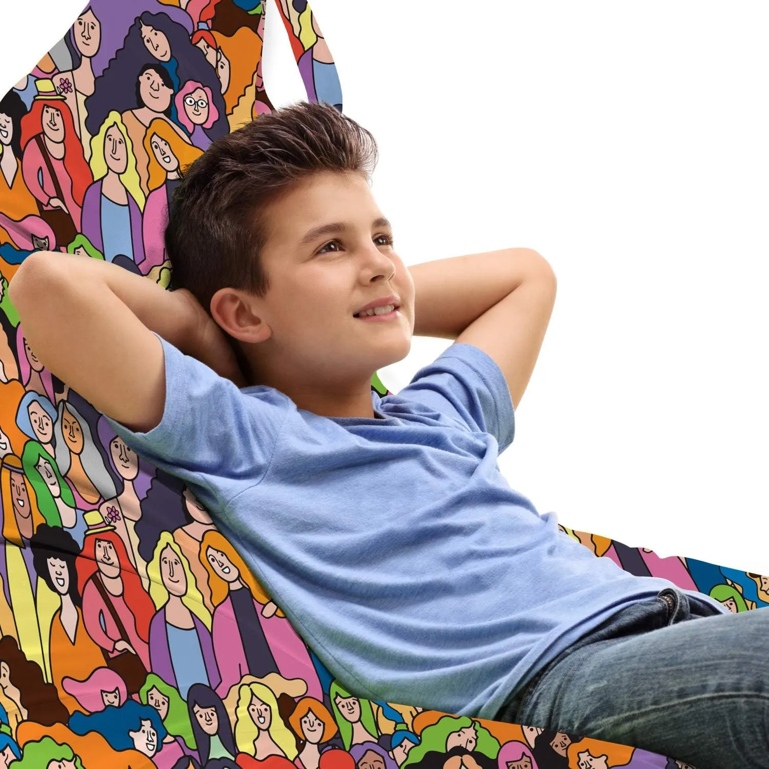 Ambesonne Feminism Lounger Chair Bag, Doodle Style Interpretation of Many Women Assembled Together in Union and Peace, High Capacity Storage with Handle Container, Lounger Size, Multicolor