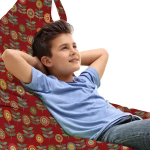 Ambesonne Floral Lounger Chair Bag, Interpretation of Bizarre Flower Silhouettes Intricate Circles Dots, High Capacity Storage with Handle Container, Lounger Size, Burgundy and Multicolor
