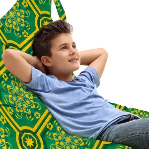 Ambesonne Floral Lounger Chair Bag, Strokes and Motifs in Bicolour Ornamental Details Pattern, High Capacity Storage with Handle Container, Lounger Size, Jade Green Earth Yellow