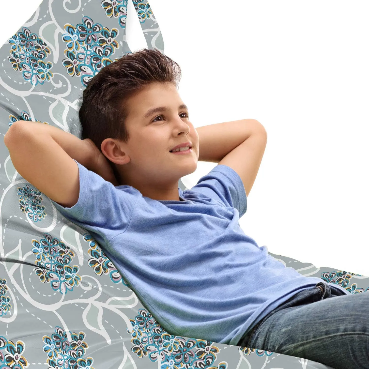 Ambesonne Floral Lounger Chair Bag, Swirls Daisy Flower Bouquets Beauty Exquisite Flourishing Nature Essence, High Capacity Storage with Handle Container, Lounger Size, Sky Blue Grey Apricot