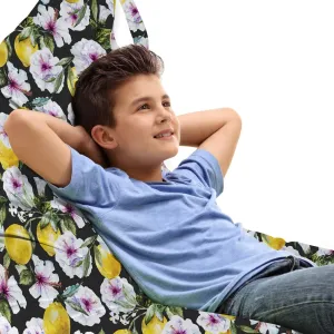 Ambesonne Floral Lounger Chair Bag, Tropical Hibiscus Blossoms Petals with Lemons Nature Harvest Spring Essence Image, High Capacity Storage with Handle Container, Lounger Size, Multicolor