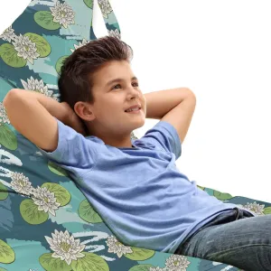 Ambesonne Floral Lounger Chair Bag, Water Lily Flowers and Leaves on Wetland Themed Background Colored in Cold Tones, High Capacity Storage with Handle Container, Lounger Size, Multicolor