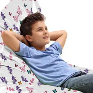 Ambesonne Flower Lounger Chair Bag, Butterflies and Wildflowers Pattern Blooming Summer Ornamentation Feminine Corsage, High Capacity Storage with Handle Container, Lounger Size, Multicolor