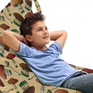 Ambesonne Forest Lounger Chair Bag, Digitally Generated Sketchy Mushrooms Concept Woodland Plantation, High Capacity Storage with Handle Container, Lounger Size, Pale Camel Multicolor