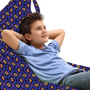 Ambesonne Geometric Lounger Chair Bag, Retro Style 80's Continuous Rhombus Inspired Layout Diamond Shapes, High Capacity Storage with Handle Container, Lounger Size, Indigo and Multicolor