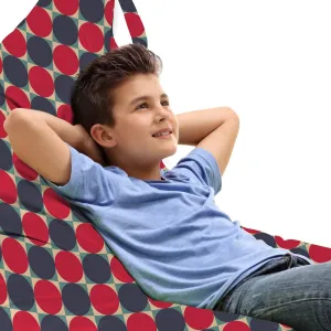 Ambesonne Geometric Lounger Chair Bag, Rhythmic Circular Formations Arranged into Squares Interior Design, High Capacity Storage with Handle Container, Lounger Size, Dark Indigo Red and Ecru