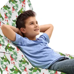 Ambesonne Green Xmas Lounger Chair Bag, Ornamental Numerous Continuous Feathery Fabulous Bird Animal Composition, High Capacity Storage with Handle Container, Lounger Size, White Vermilion