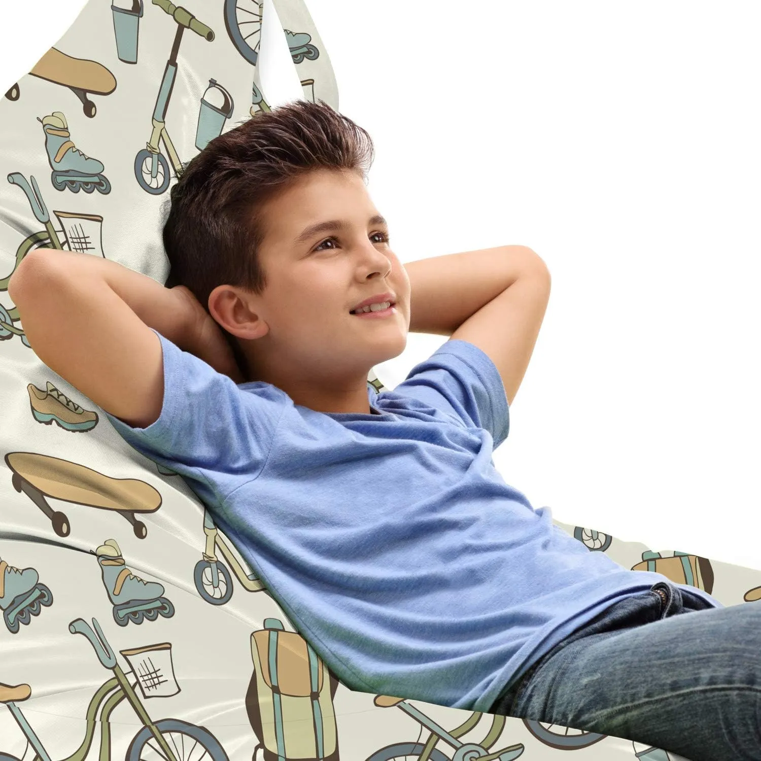 Ambesonne Hipster Lounger Chair Bag, Wheeled Sports Equipment Skateboard Bike Urban Quirky Sports Youth Illustration, High Capacity Storage with Handle Container, Lounger Size, Tan Slate Blue