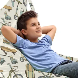 Ambesonne Hipster Lounger Chair Bag, Wheeled Sports Equipment Skateboard Bike Urban Quirky Sports Youth Illustration, High Capacity Storage with Handle Container, Lounger Size, Tan Slate Blue