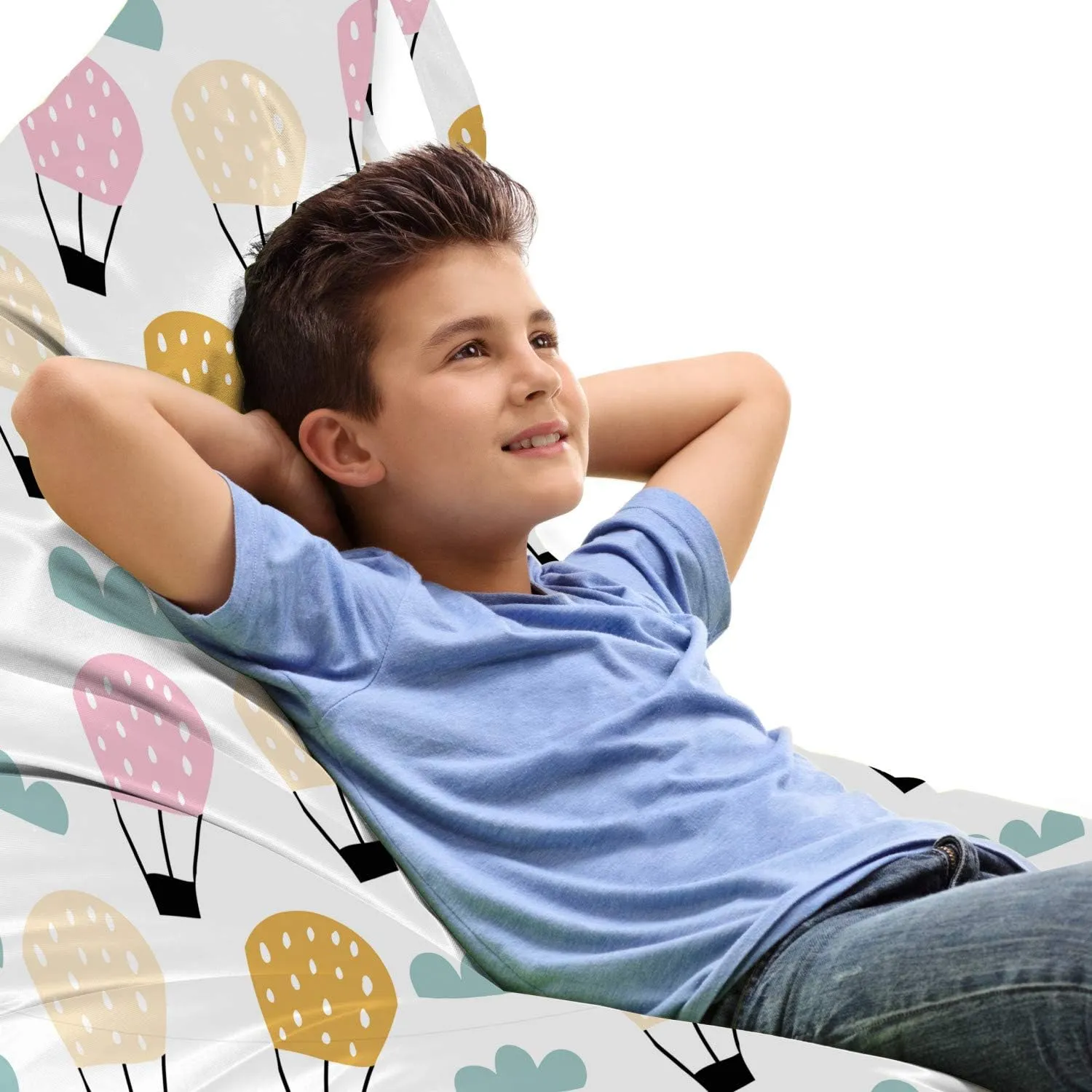 Ambesonne Hot Air Balloon Lounger Chair Bag, Repeating Balloon Cartoon Vehicle in The Air Travel Illustration, High Capacity Storage with Handle Container, Lounger Size, White Multicolor