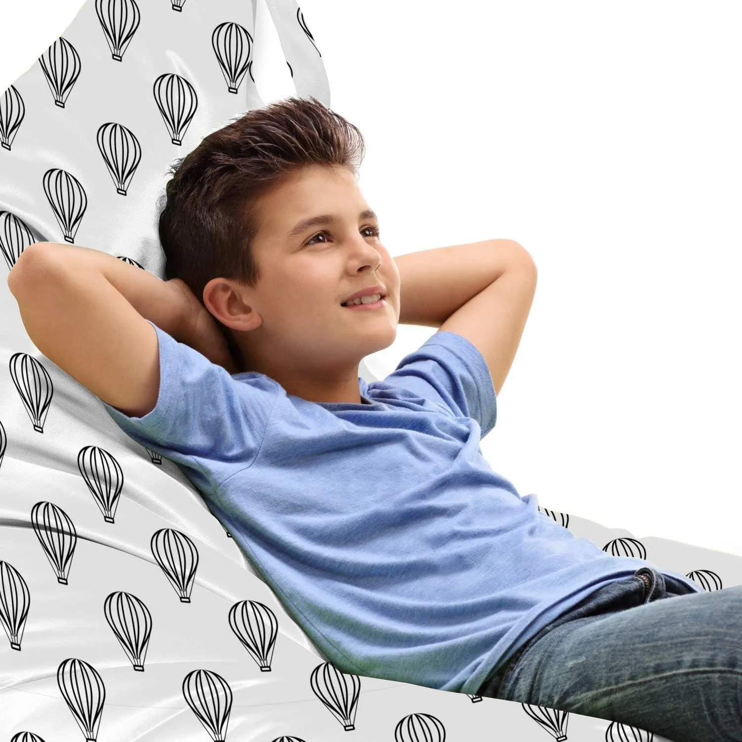 Ambesonne Hot Air Balloon Lounger Chair Bag, Repetitive Monochrome Flying Vehicles Adventure Travel Time Print, High Capacity Storage with Handle Container, Lounger Size, Charcoal Grey White