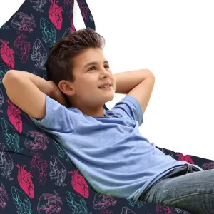 Ambesonne Human Anatomy Lounger Chair Bag, Anatomical Heart Analogy Veins Stems Palpitating Organ Sketch, High Capacity Storage with Handle Container, Lounger Size, Hot Pink and Charcoal Grey