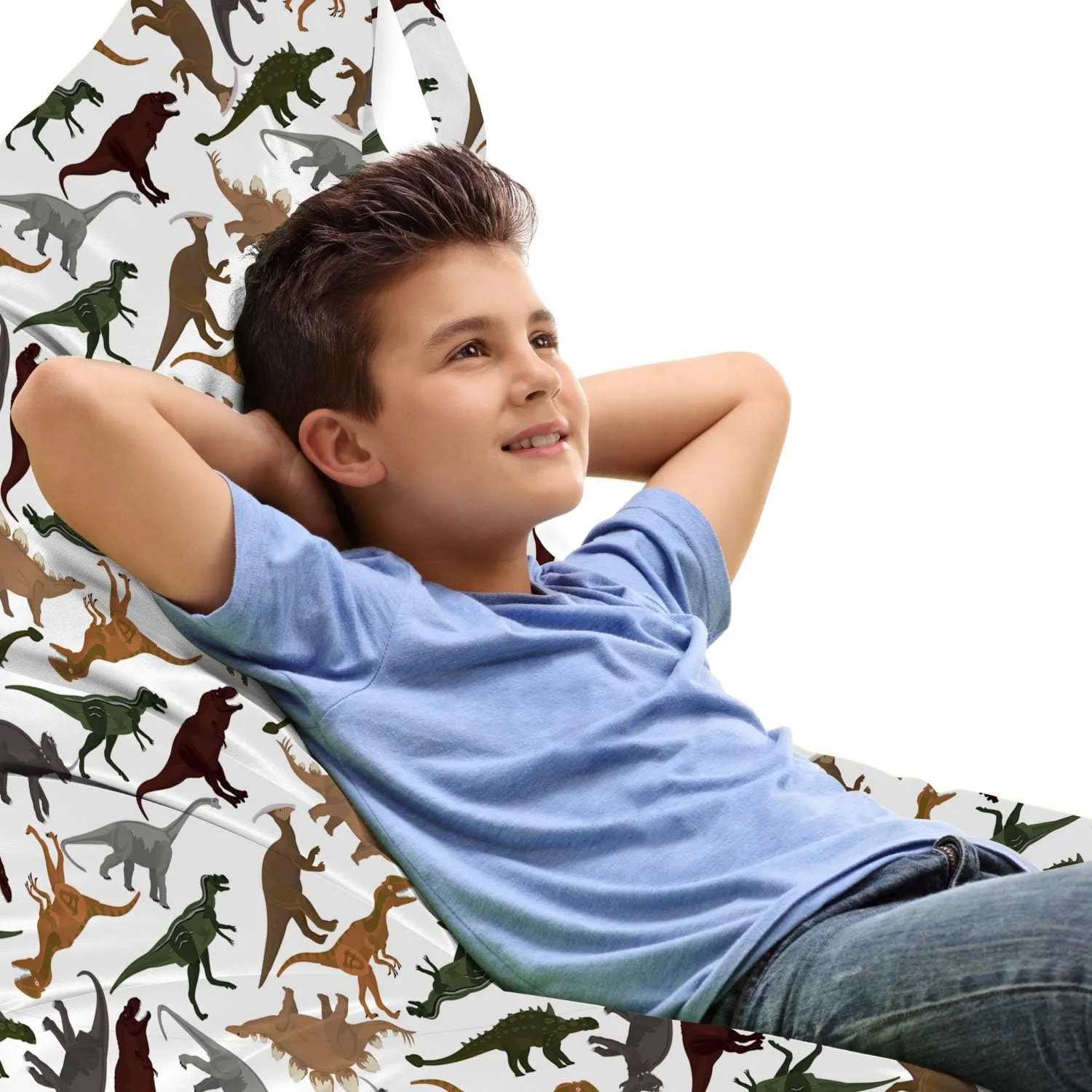 Ambesonne Jurassic Lounger Chair Bag, Pattern Dinosaurs Enormous Museum History Cartoony Illustration, High Capacity Storage with Handle Container, Lounger Size, Dark Orange Burgundy