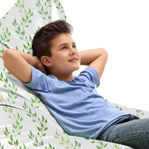 Ambesonne Leaf Lounger Chair Bag, Symmetrical Olive Leaves and Wavy Branches with Patterns Classical Illustration, High Capacity Storage with Handle Container, Lounger Size, Green